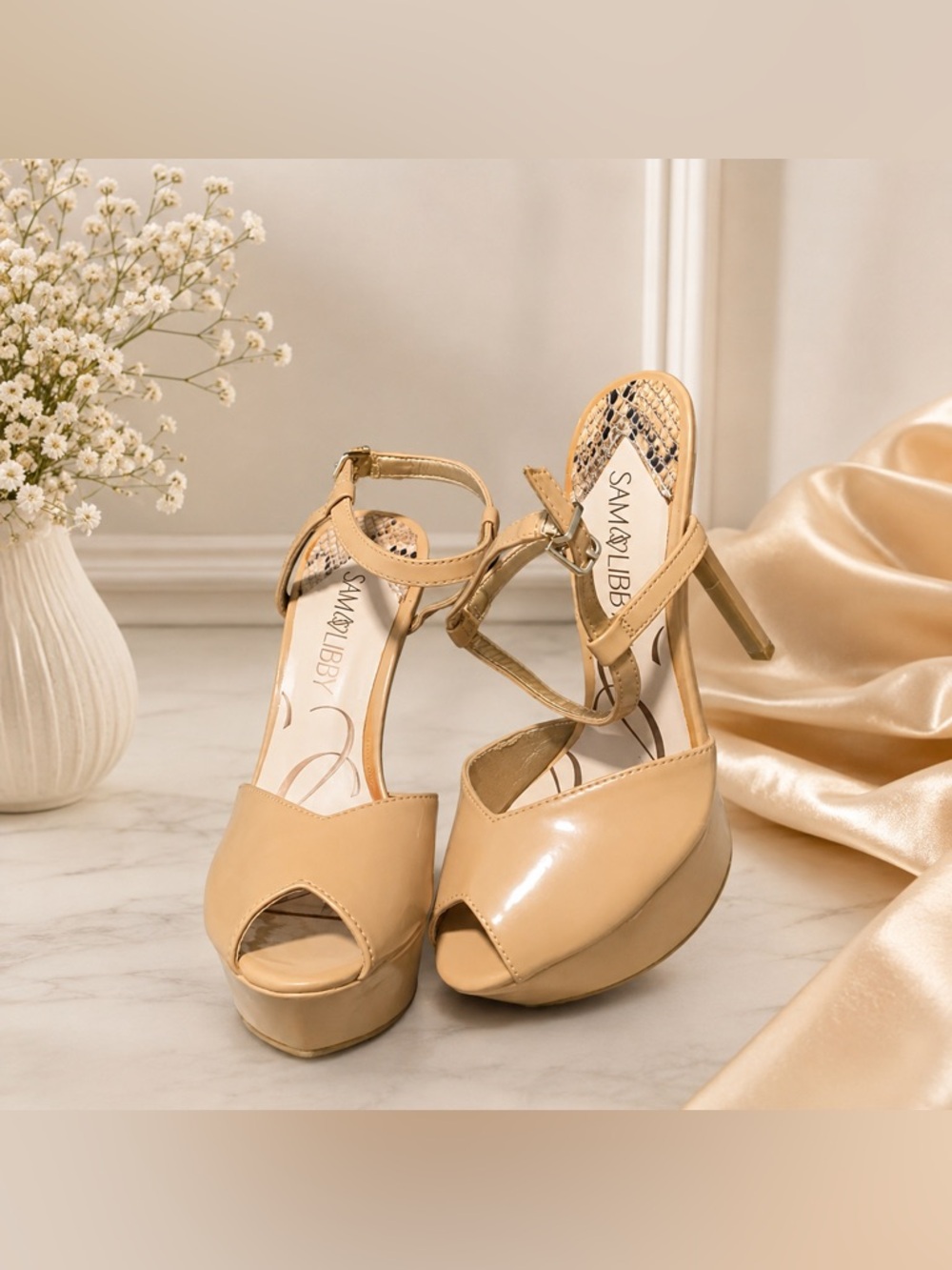 ❗LAST CHANCE❗Sam & Libby Nude Patent 5" Platform Heels Size 6 Never Worn